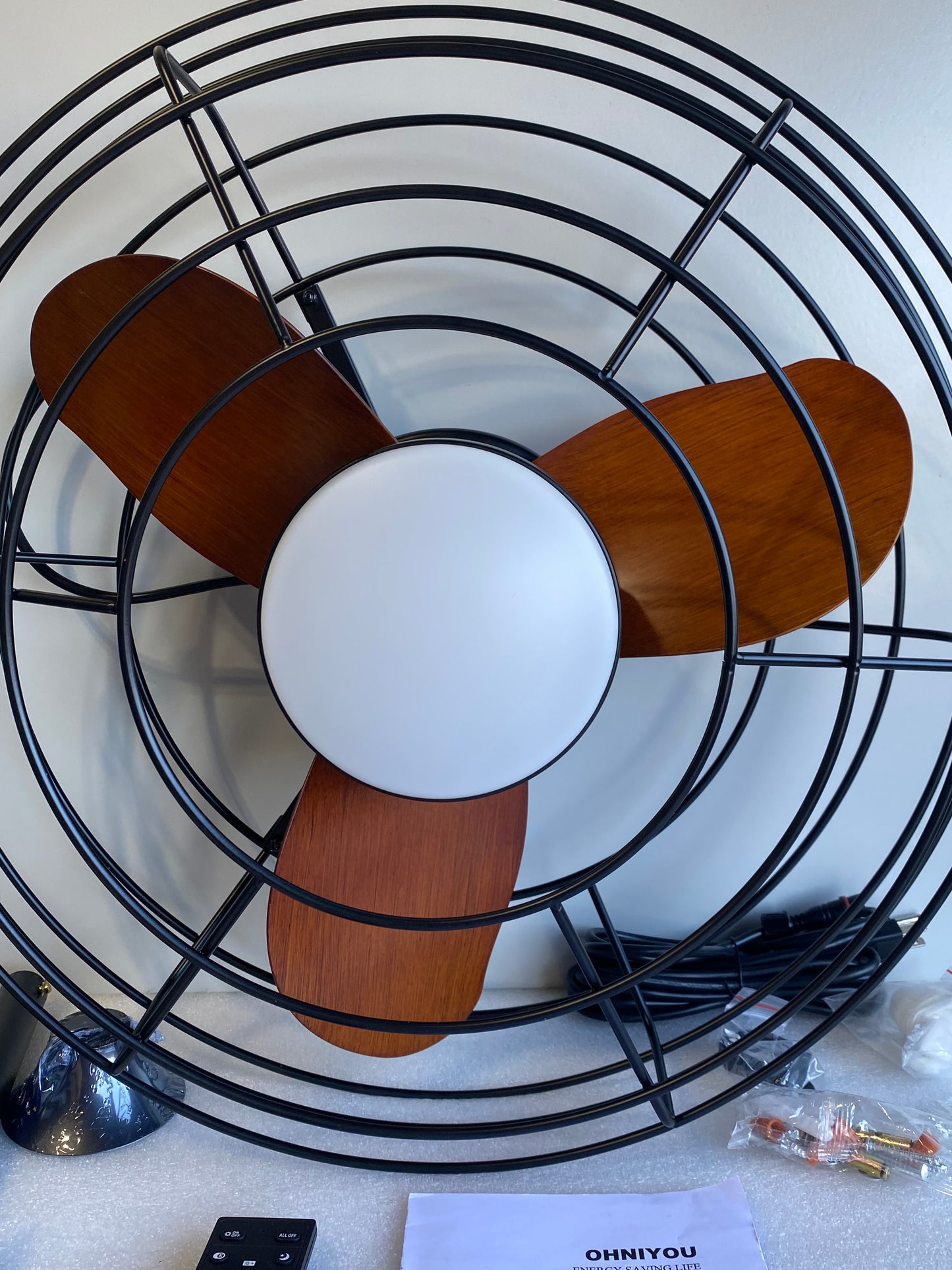 New Other Ohniyou 20" Outdoor Caged Ceiling Fan with Lights, Remote Control & Downrod Mount Hook, Brown