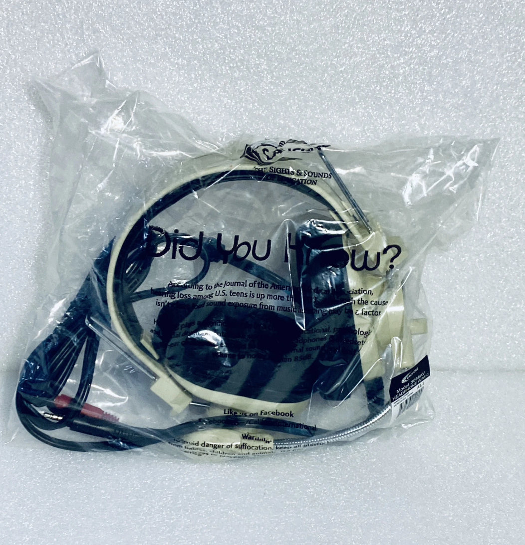 new Califone 3066AV 3.5mm Wired Over-The-Head Multimedia Stereo Headset With Boom Microphone, Beige