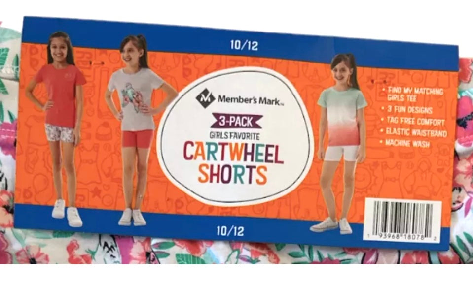 lot Of 2 New 3-Pack Member's Mark Girl's Favorite Cartwheel Shorts, Size 10/12