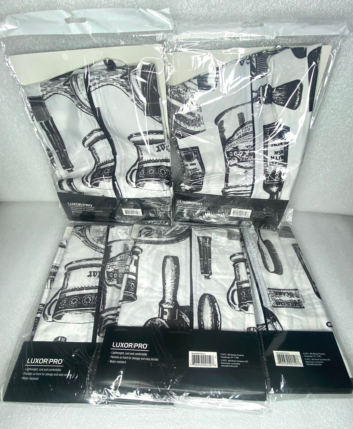lot Of 5 New - "Master Barber" Pro Barber Jacket By Luxor Pro XL WHITE/BLK