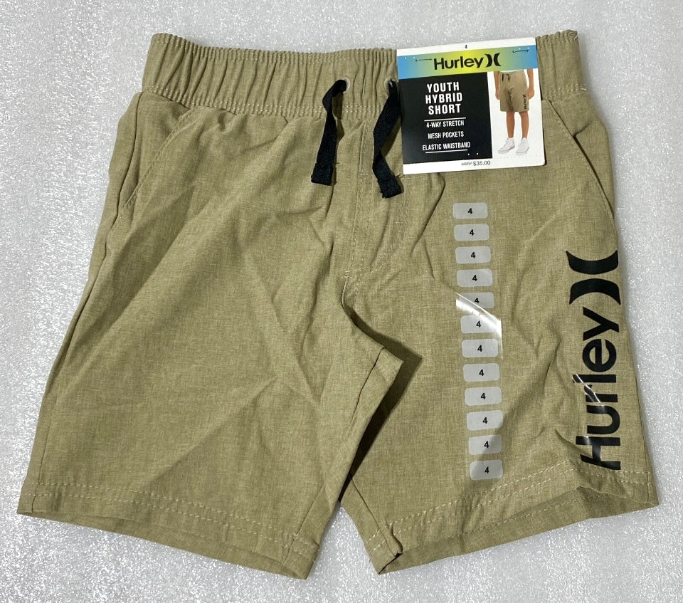 lot Of 2 New With Tags Hurley Boy's Youth Hybrid Pull On Shorts Khaki, Size 4