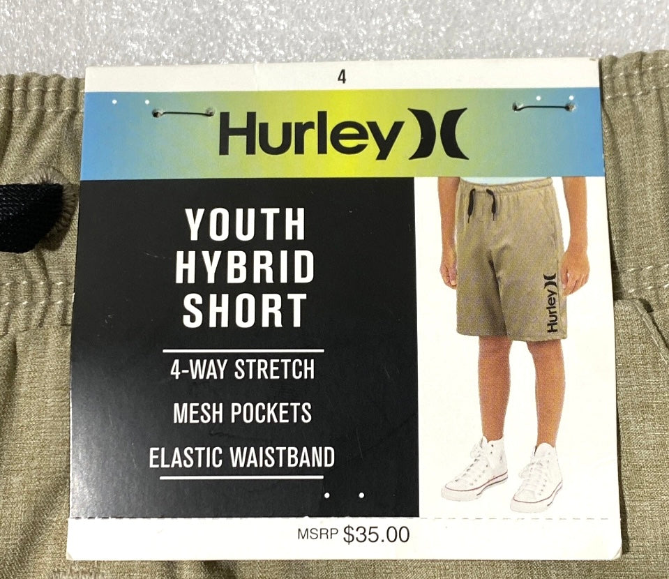 lot Of 2 New With Tags Hurley Boy's Youth Hybrid Pull On Shorts Khaki, Size 4