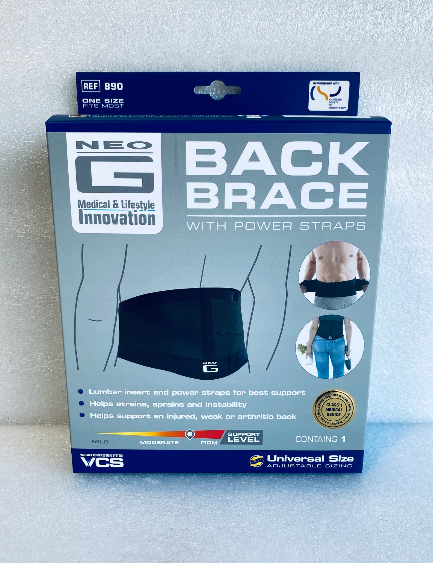new Neo G Back Brace With Power Straps & Universal/Adjustable Sizing, Black