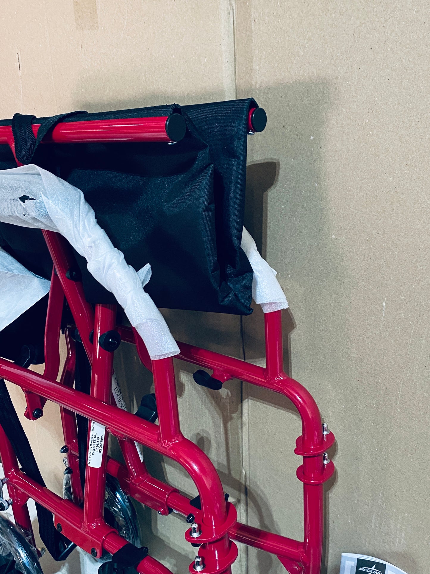New Open Box Medline Ultra Lightweight Foldable Transport Wheelchair With 19” Seat Width for Adults, Red