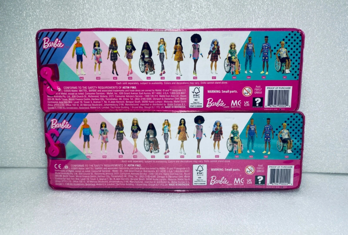 lot Of 2 New Mattel Barbie Fashionistas Doll #158, Blonde Hair, Malibu Top & Leggings, GRB50