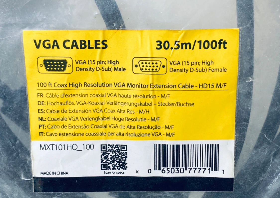 starTech 100' Coax High Resolution Male To Female VGA Monitor Extension Cable