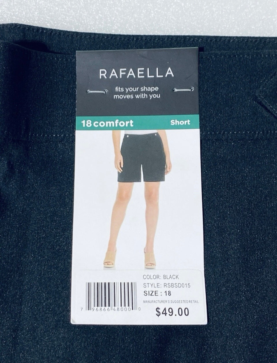 new With Tags Rafaella Women's Black Stretch Pull On Short, Size 18 Comfort