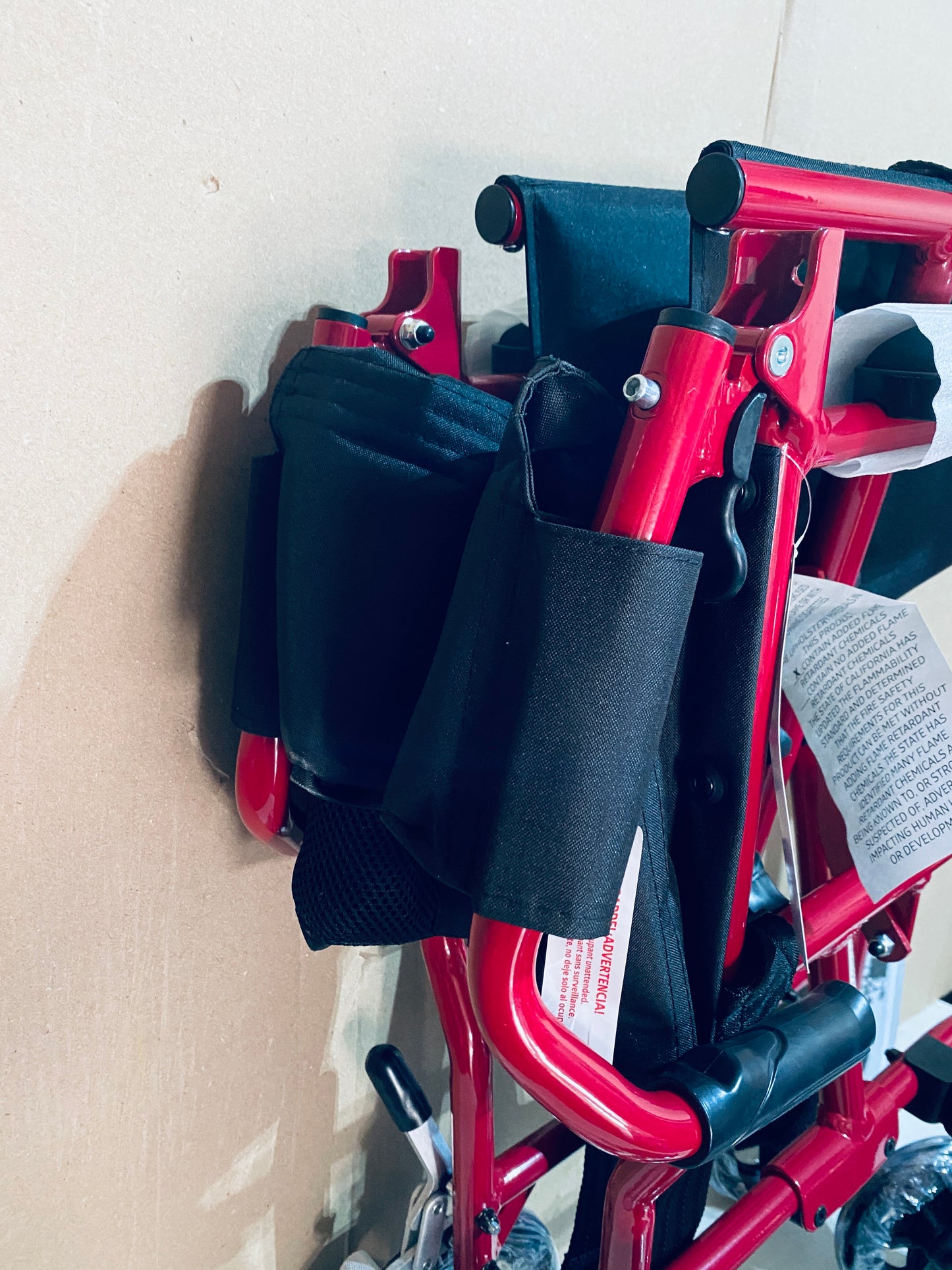 New Open Box Medline Ultra Lightweight Foldable Transport Wheelchair With 19” Seat Width for Adults, Red