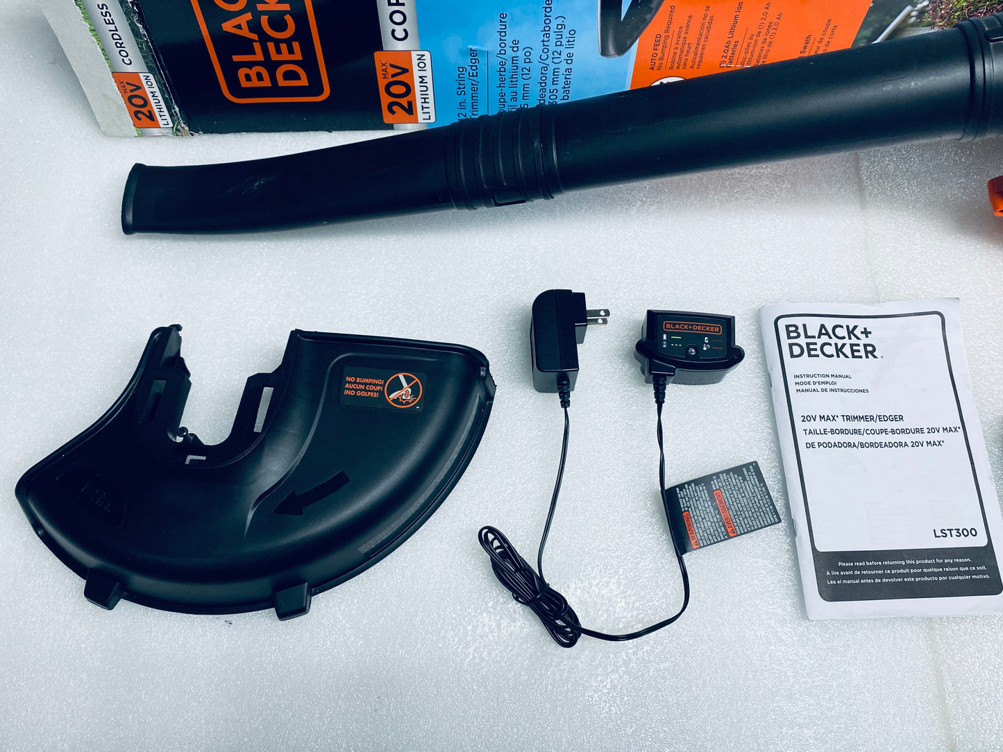 Lot Of 4 BLACK+DECKER 20V Cordless Drill/Driver, Leaf Blower, String Trimmer/Edger & Power Connect 2.0Ah Lithium Ion Battery