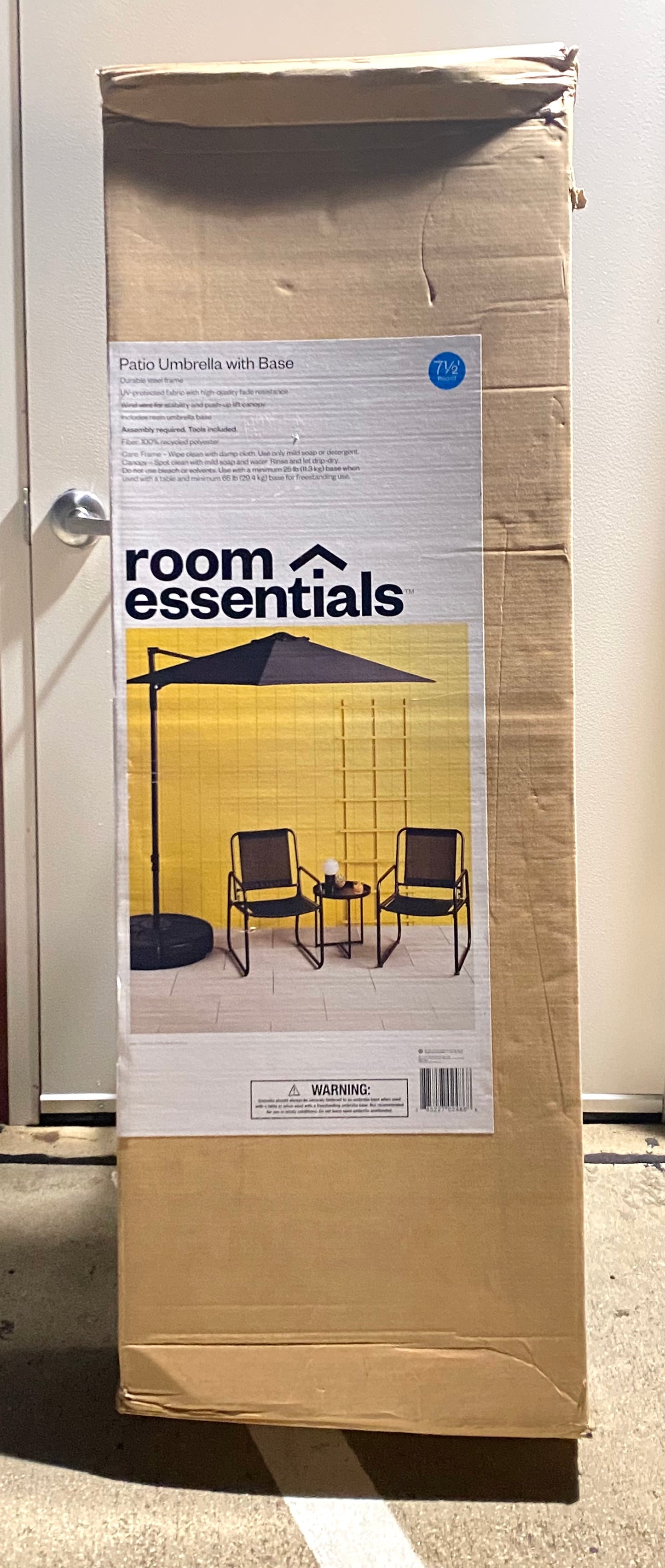 New Other Room Essentials 7.5' Round Offset Outdoor Patio Cantilever 360° Rotate Umbrella, With Base & Push-Up Lift, Black