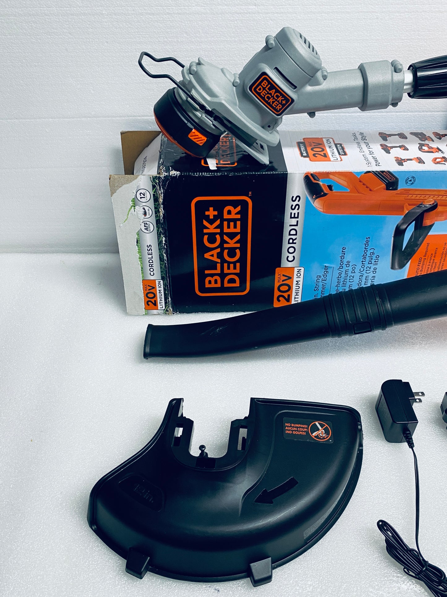 Lot Of 4 BLACK+DECKER 20V Cordless Drill/Driver, Leaf Blower, String Trimmer/Edger & Power Connect 2.0Ah Lithium Ion Battery