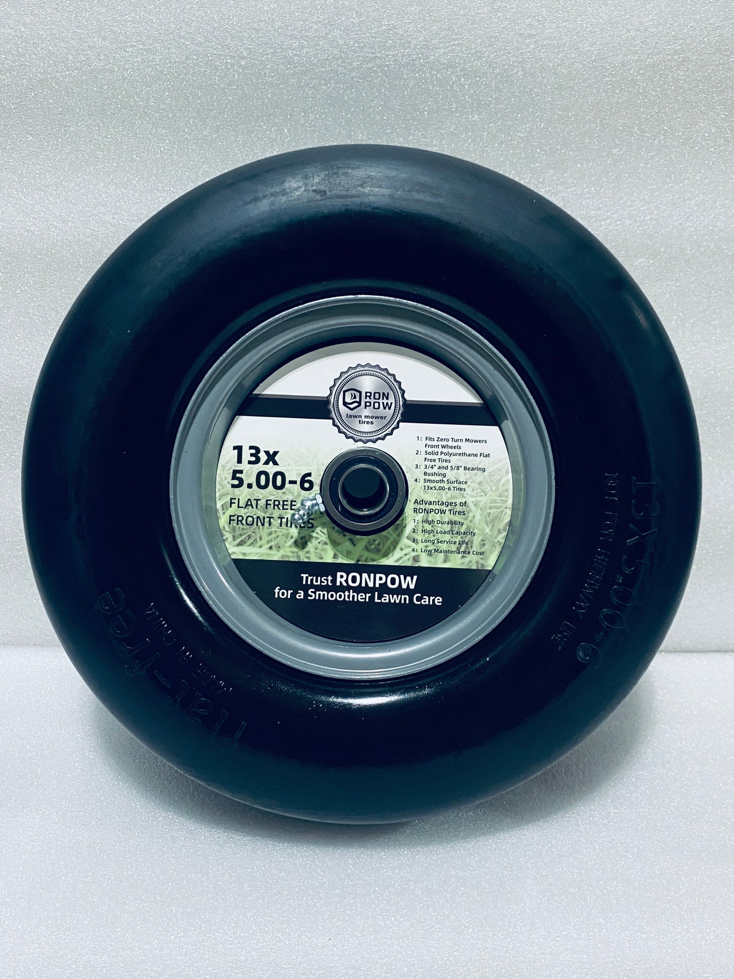 lot Of 2 New Other Run Pow 13x6.50-6 Front Flat Free Lawn Mower Tires For With 3/4" & 5/8" Bearing & 3.25"-7.65" Center Hub, Gray