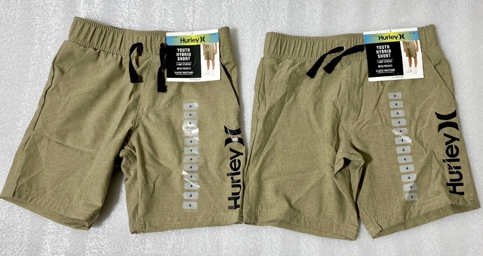 lot Of 2 New With Tags Hurley Boy's Youth Hybrid Pull On Shorts Khaki, Size 4