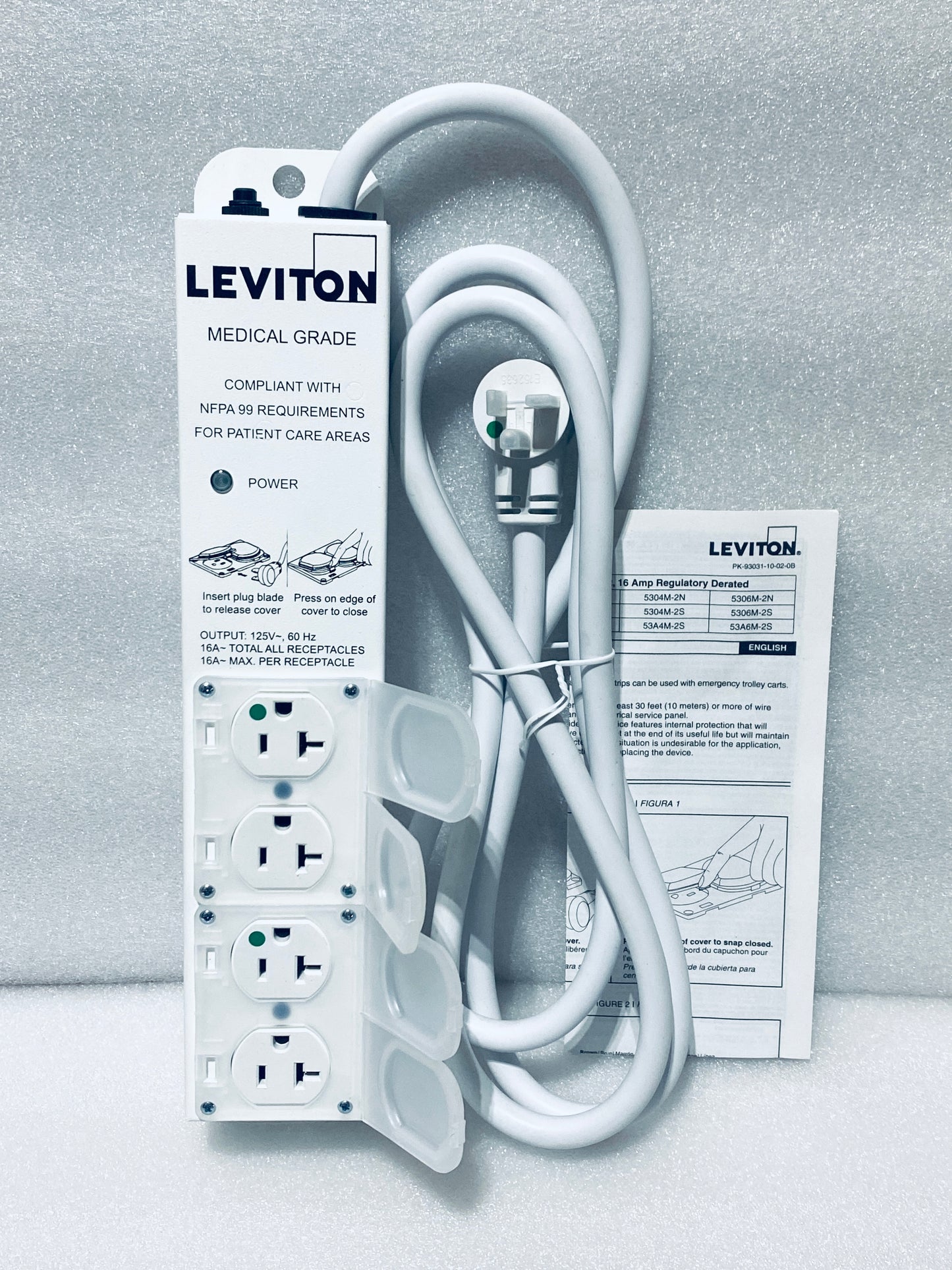 New Other Leviton 7Ft. Medical Grade 4 (TR) Outlet Power Strip, 5304M-2N7