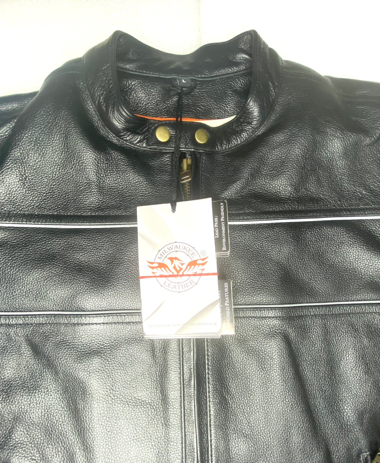 New Milwaukee Men's Black Leather Scooter Style Motorcycle Jacket, With Side Stretch & Reflective Piping, SH1785