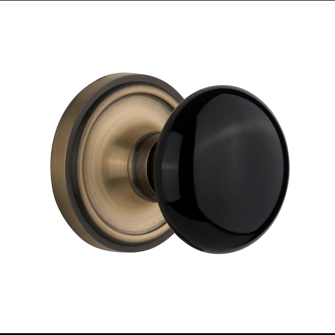 new Other Nostalgic Warehouse Classic Rosette Antique Brass Mortise 2.25" Black Porcelain Door Knob, 710384