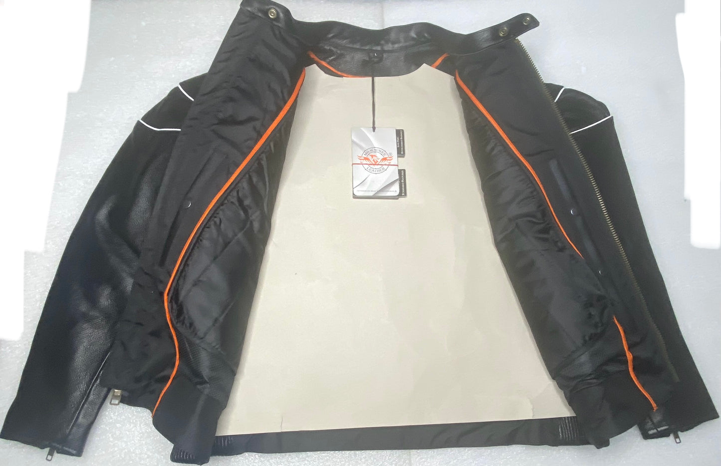 New Milwaukee Men's Black Leather Scooter Style Motorcycle Jacket, With Side Stretch & Reflective Piping, SH1785