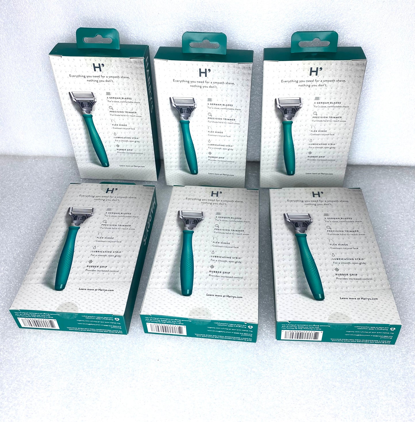 lot Of 6 - New Harry’s Tropical Green Razor Handle + 2 / 5-Blade Cartridges