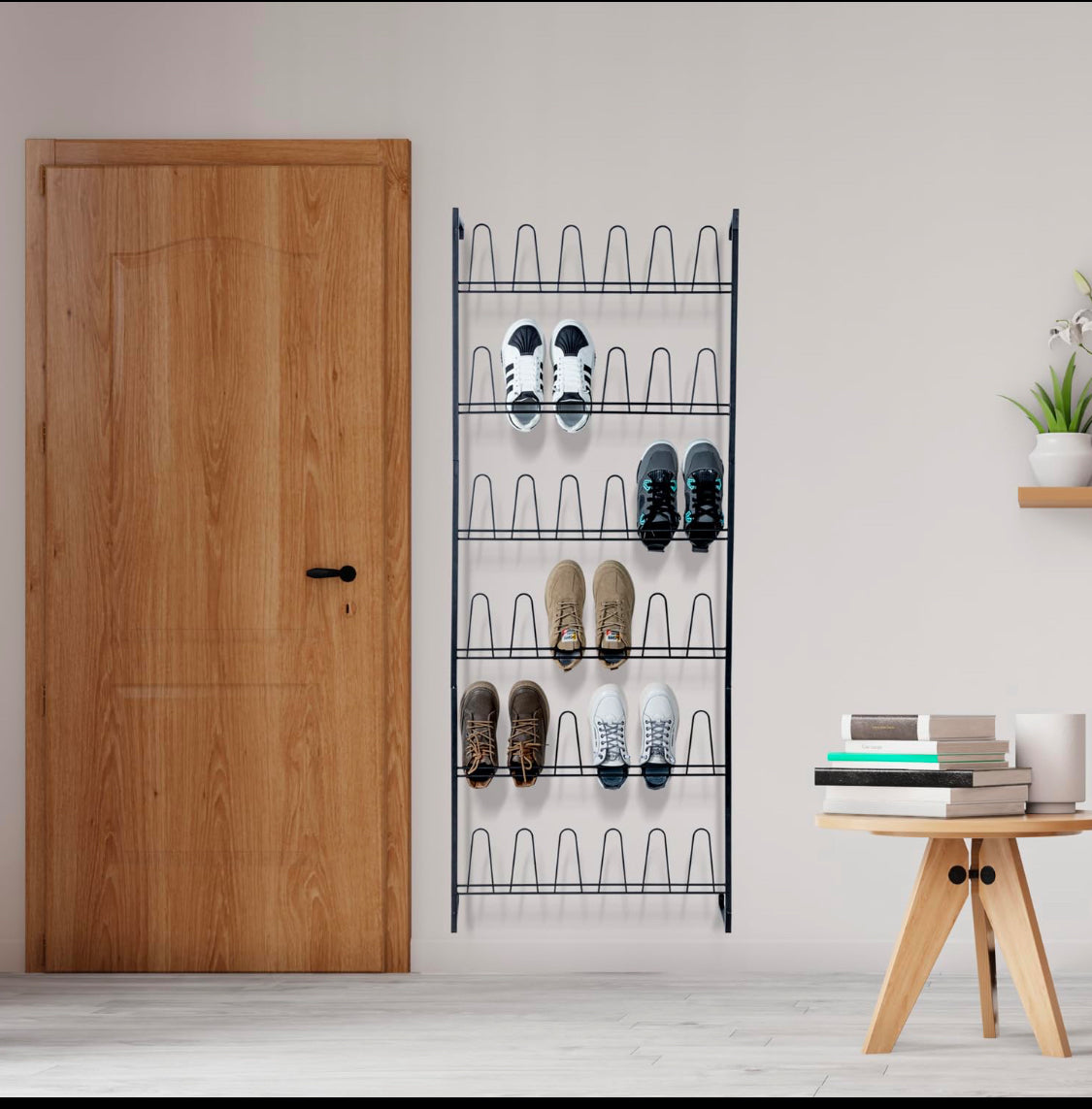 new Other MyGift 70” Metal Wall Mounted Black Shoe Rack/Organizer For Entryway/Closet With 36 Hooks, Holds Up To 18 Pairs