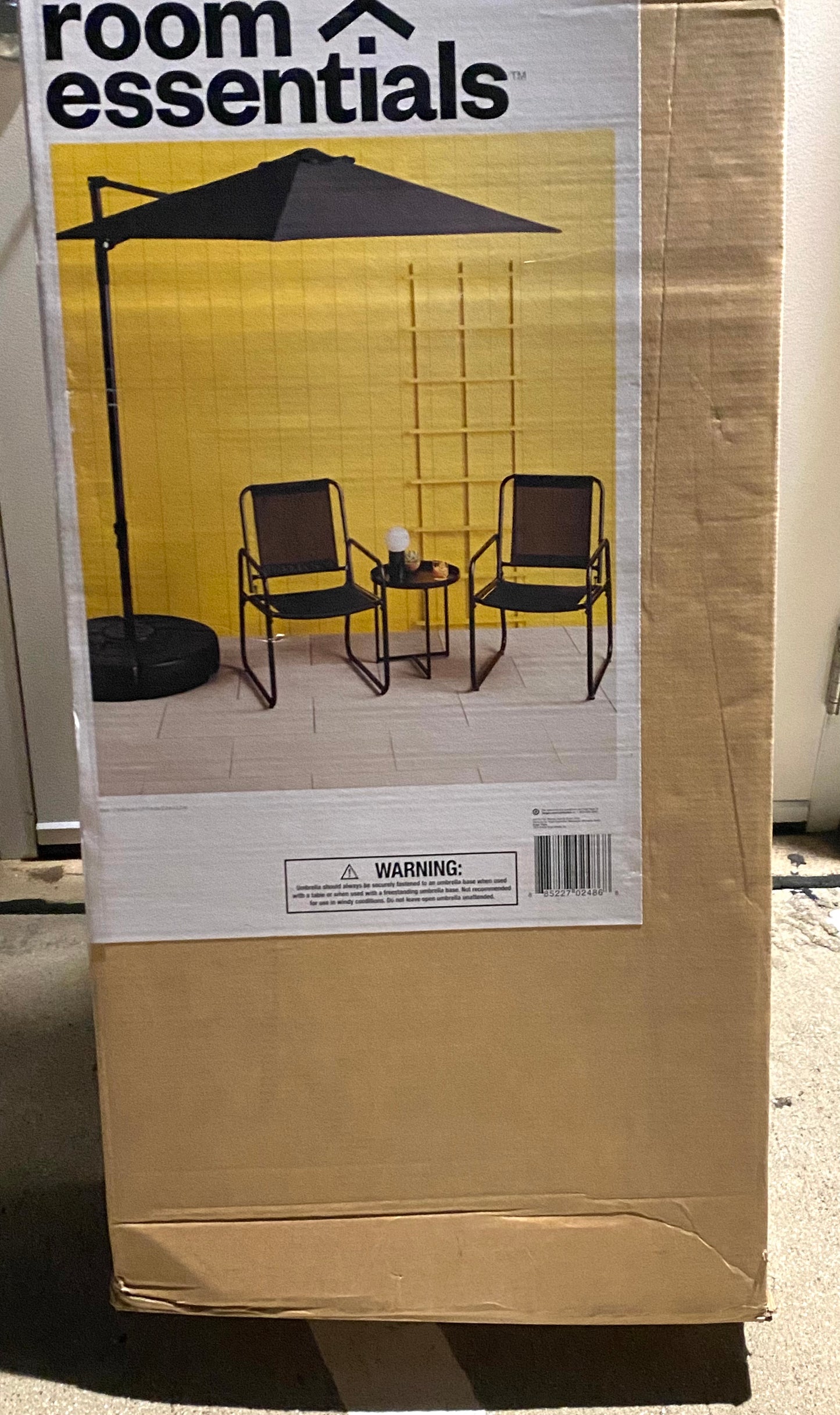 New Other Room Essentials 7.5' Round Offset Outdoor Patio Cantilever 360° Rotate Umbrella, With Base & Push-Up Lift, Black