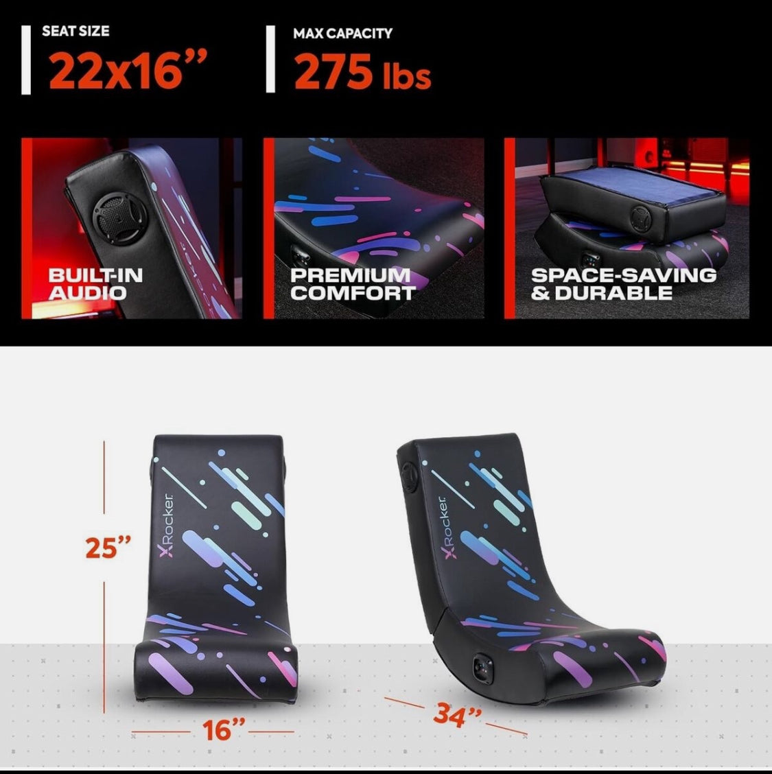 New Other X Rocker Galaxy 2.0 Bluetooth Foldable Rocking Video Gaming Floor Chair With Two Built-In Speakers