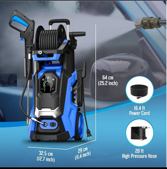 Electric Power Pressure Washer 5000PSI-Max 3.6GPM With Touch Screen, 3 Quick Connect Nozzels & 500ml Foam Cannon, Blue