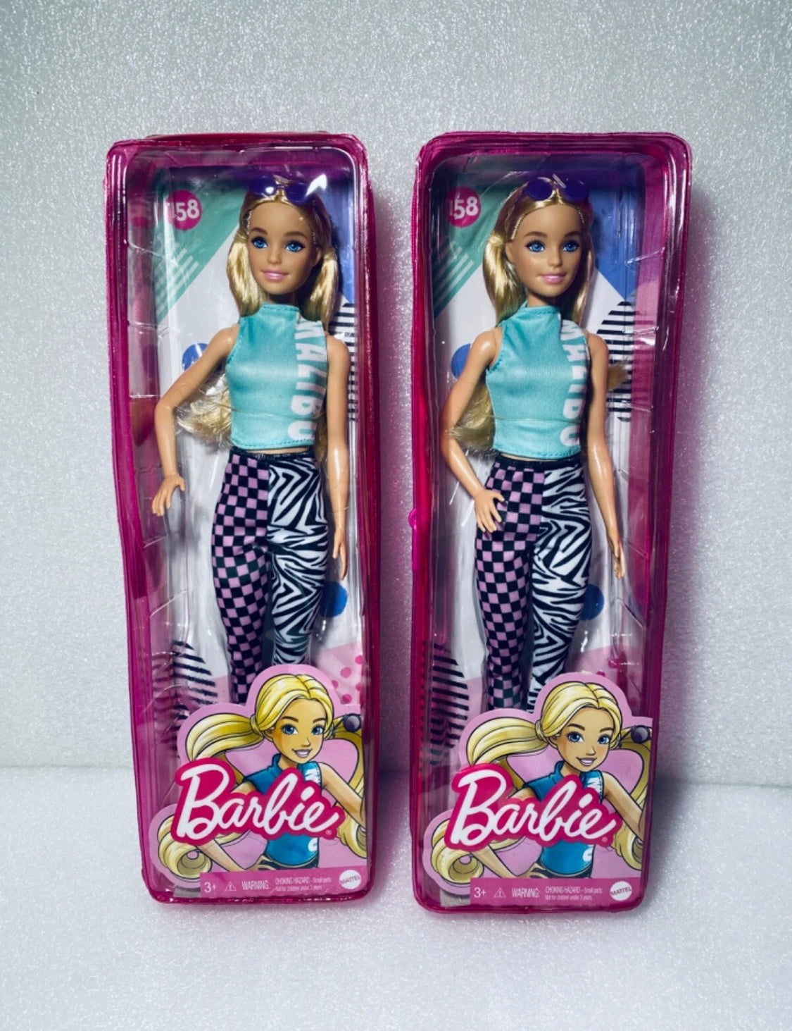lot Of 2 New Mattel Barbie Fashionistas Doll #158, Blonde Hair, Malibu Top & Leggings, GRB50