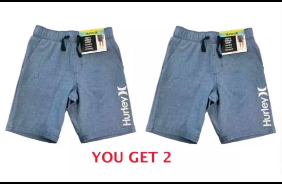 lot Of 2 New With Tags Hurley Boy's Youth Hybrid Pull On Shorts Navy, Size 4