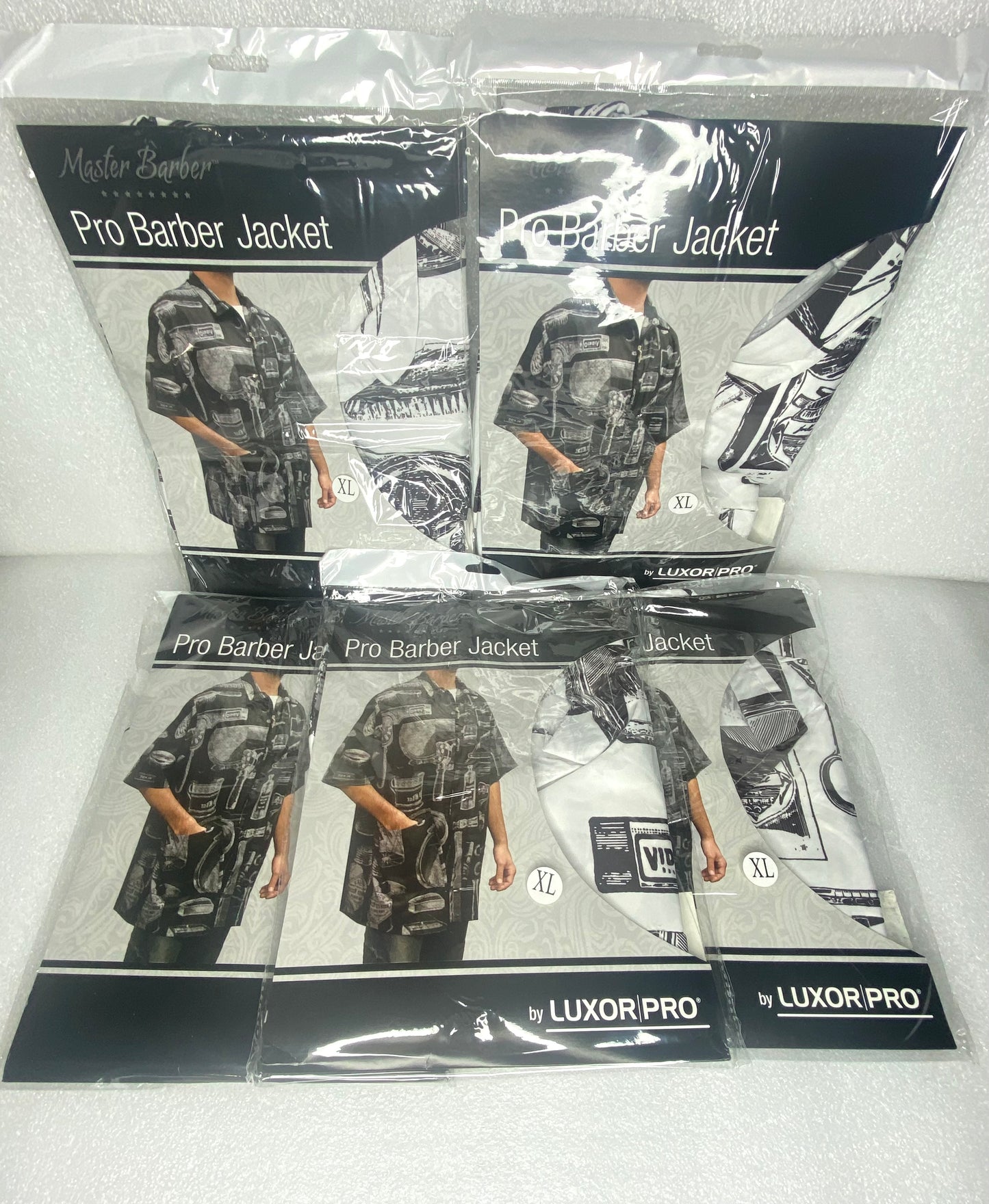 lot Of 5 New - "Master Barber" Pro Barber Jacket By Luxor Pro XL WHITE/BLK
