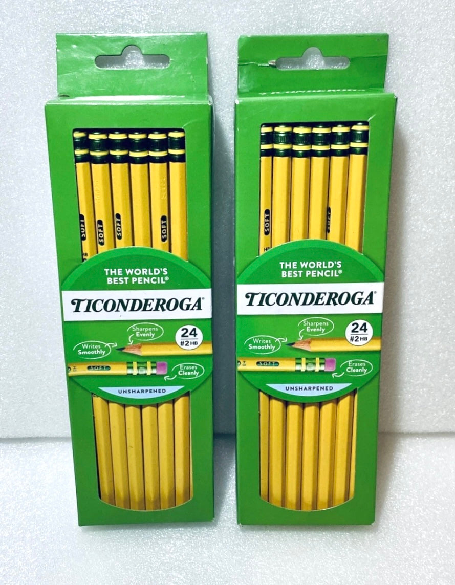 lot of 2 New Ticonderoga Wood Pencils, Unsharpened #2 Lead, 48 Count
