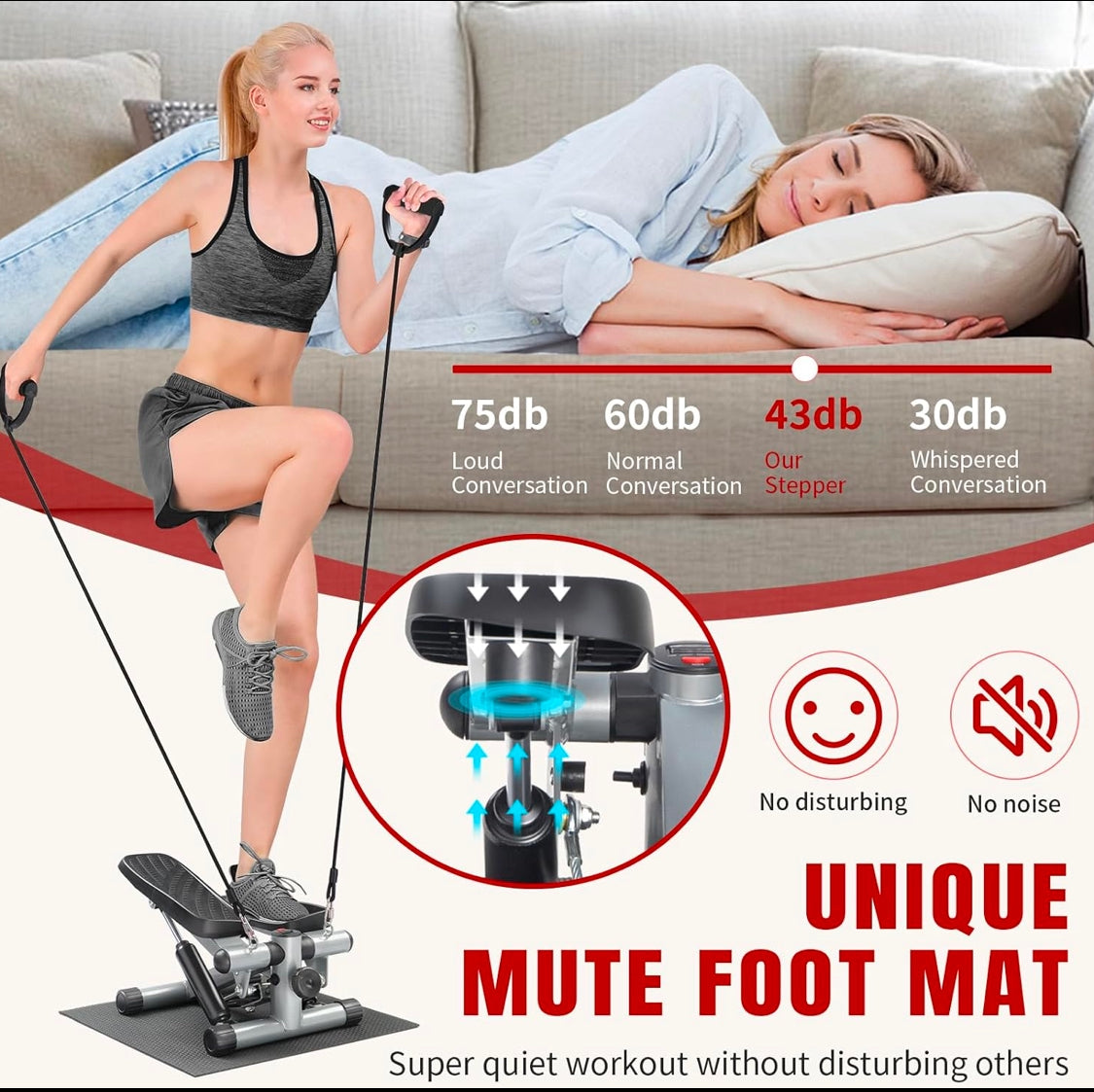 New Other Ktaxon Steppers Mini Stair Stepper with Resistance Bands & LED Display, Black/Silver