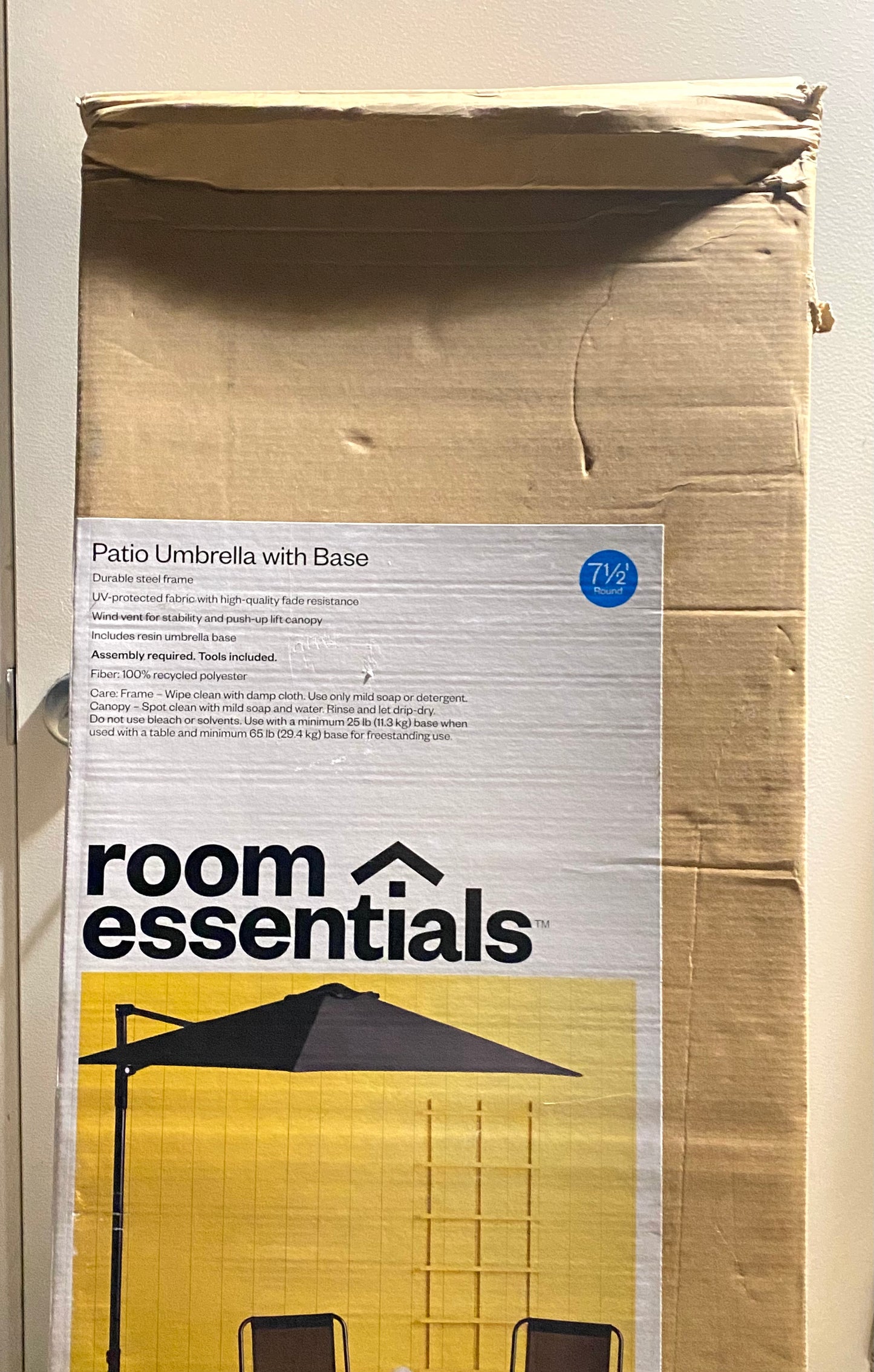 New Other Room Essentials 7.5' Round Offset Outdoor Patio Cantilever 360° Rotate Umbrella, With Base & Push-Up Lift, Black