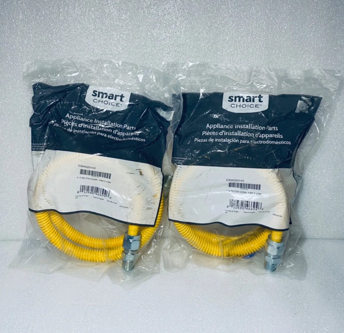lot Of 2 New Smart Choice 4' x 5/8" CTD Gas Connector 1/2M x 1/2M, 5304520140