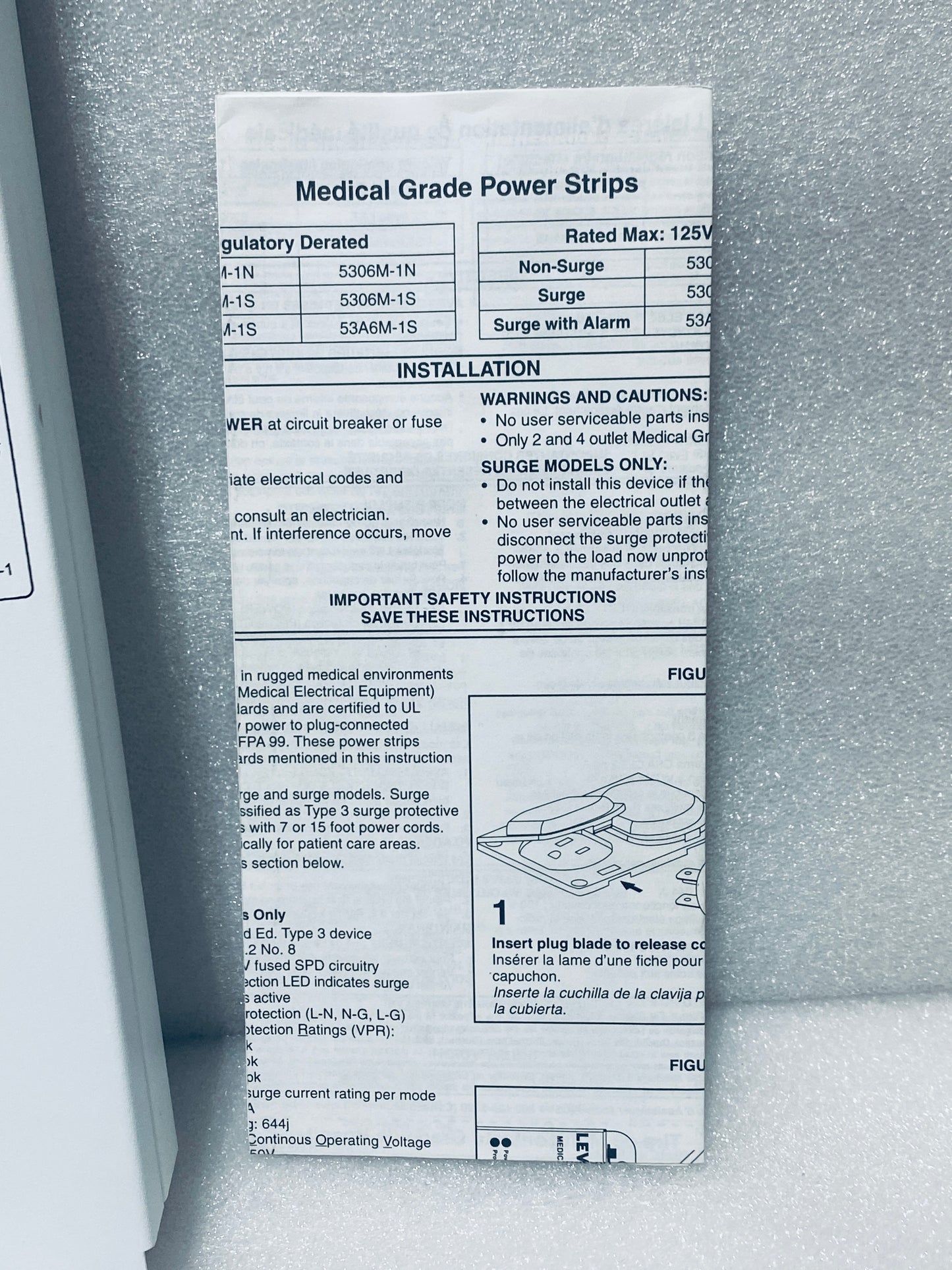 New Other Leviton 7Ft. Medical Grade 4 (TR) Outlet Power Strip, 5304M-2N7