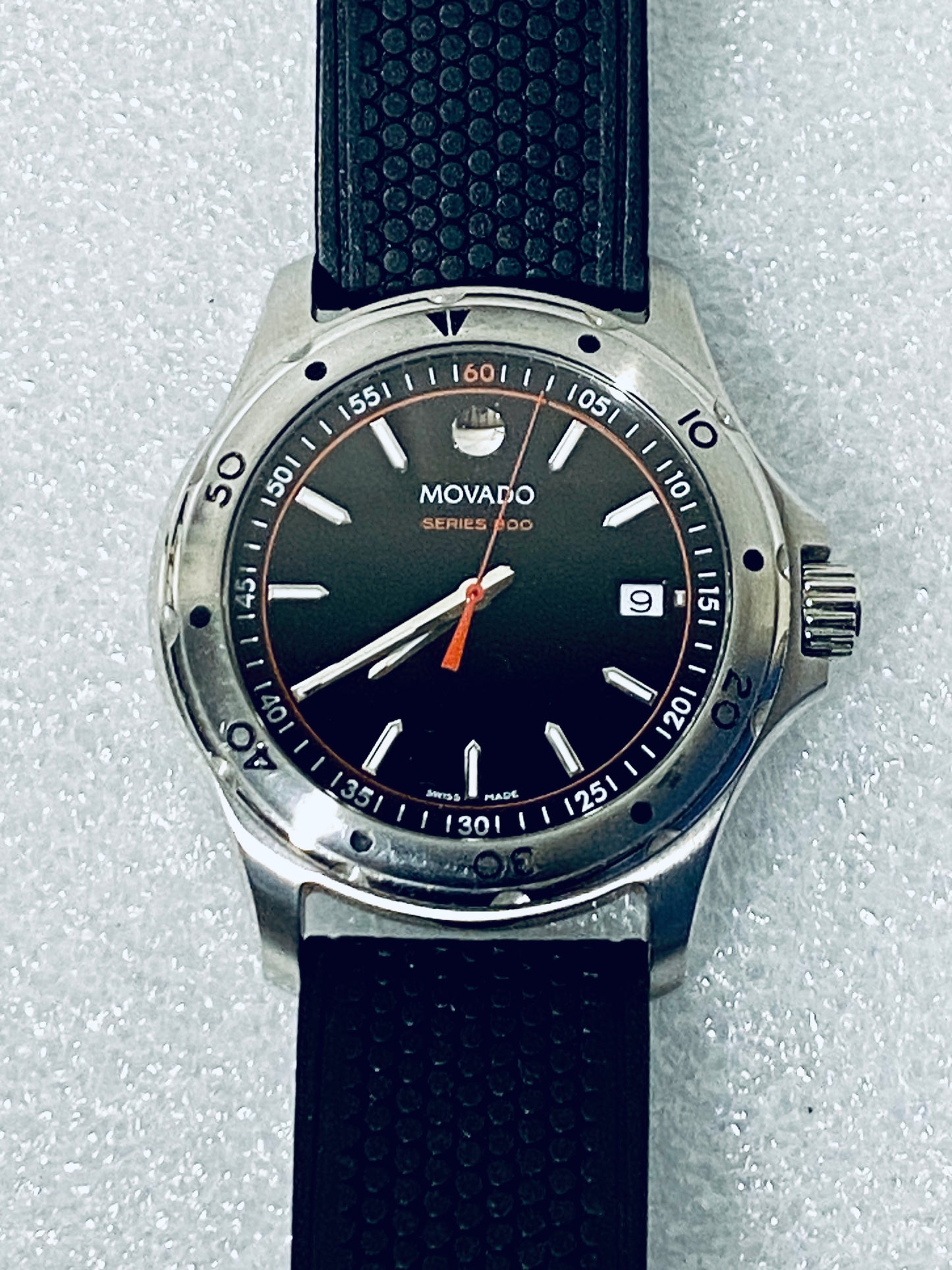 Movado Series 800 Black/Orange Dial Men's Watch, 2600099