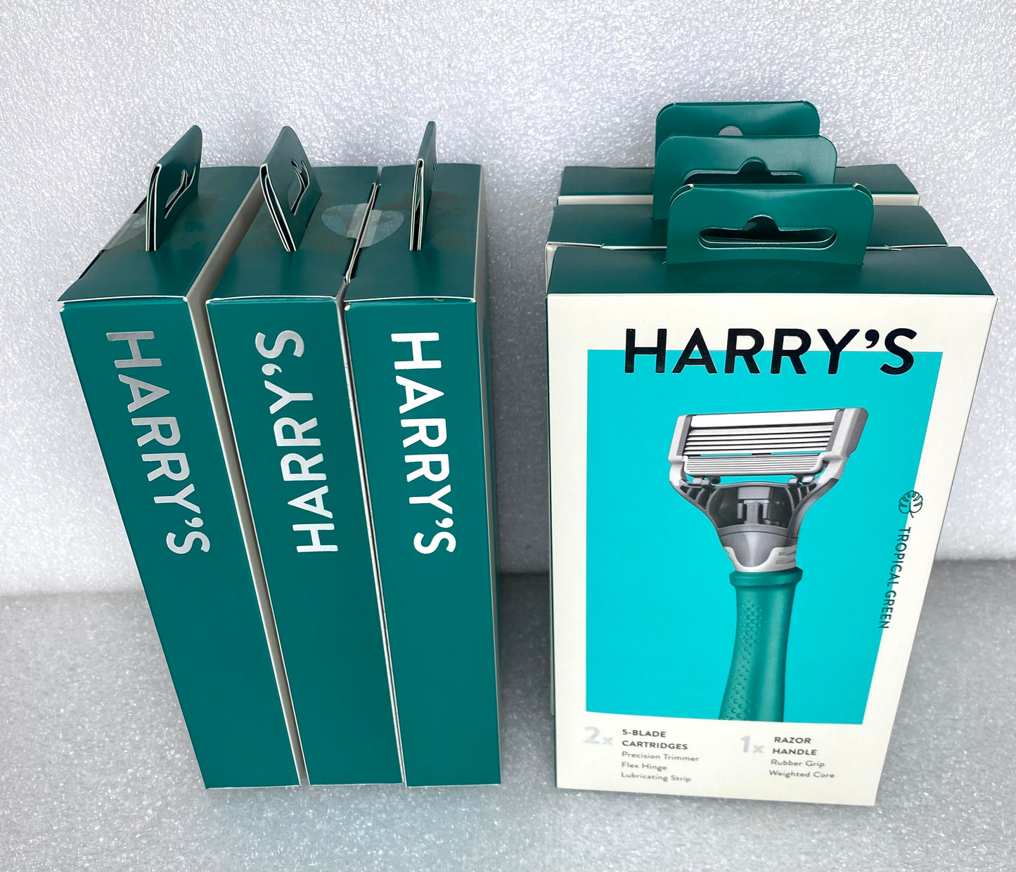 lot Of 6 - New Harry’s Tropical Green Razor Handle + 2 / 5-Blade Cartridges