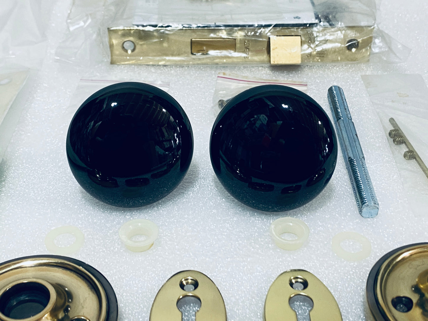 new Other Nostalgic Warehouse Classic Rosette Antique Brass Mortise 2.25" Black Porcelain Door Knob, 710384