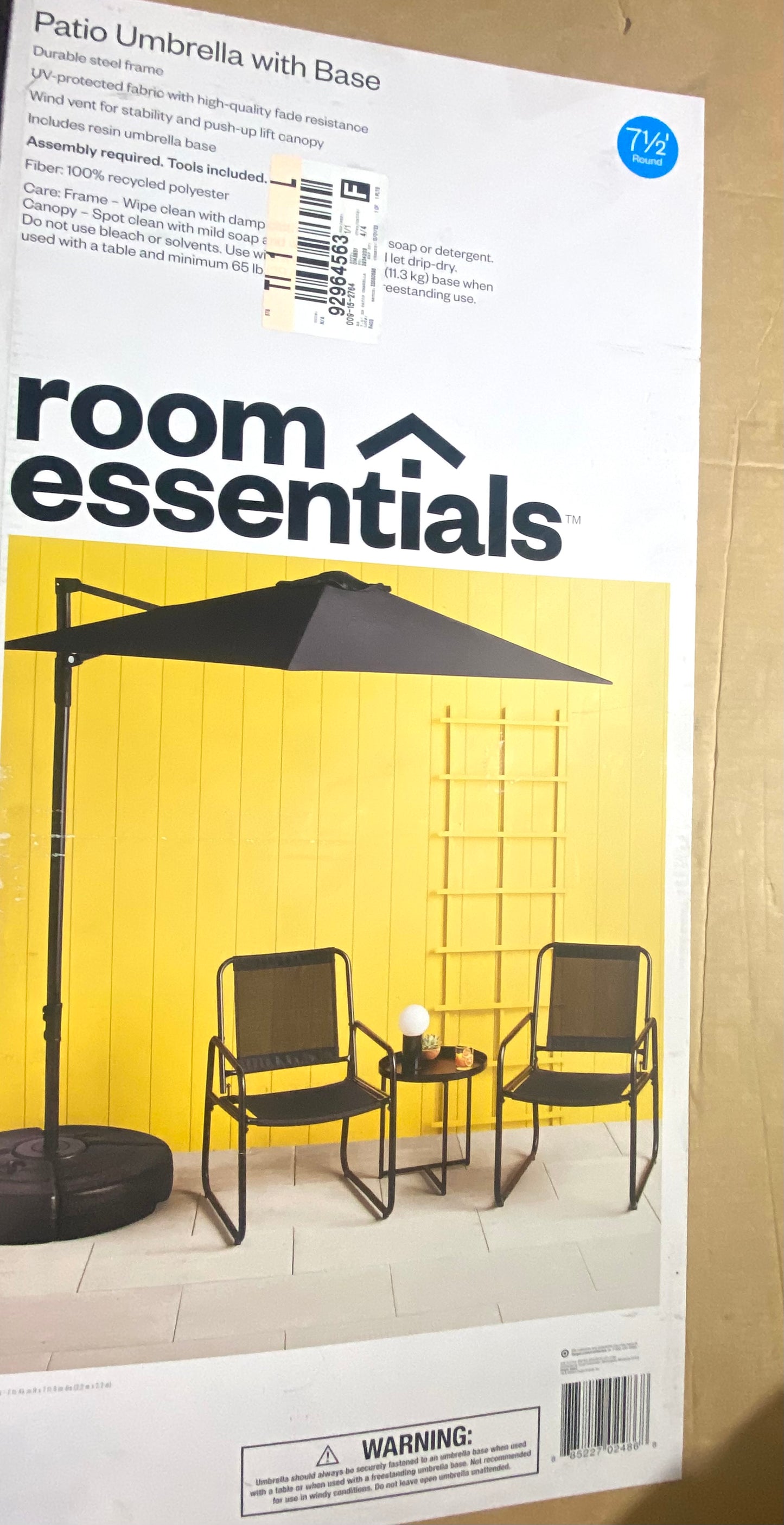 New Other Room Essentials 7.5' Round Offset Outdoor Patio Cantilever 360° Rotate Umbrella, With Base & Push-Up Lift, Black