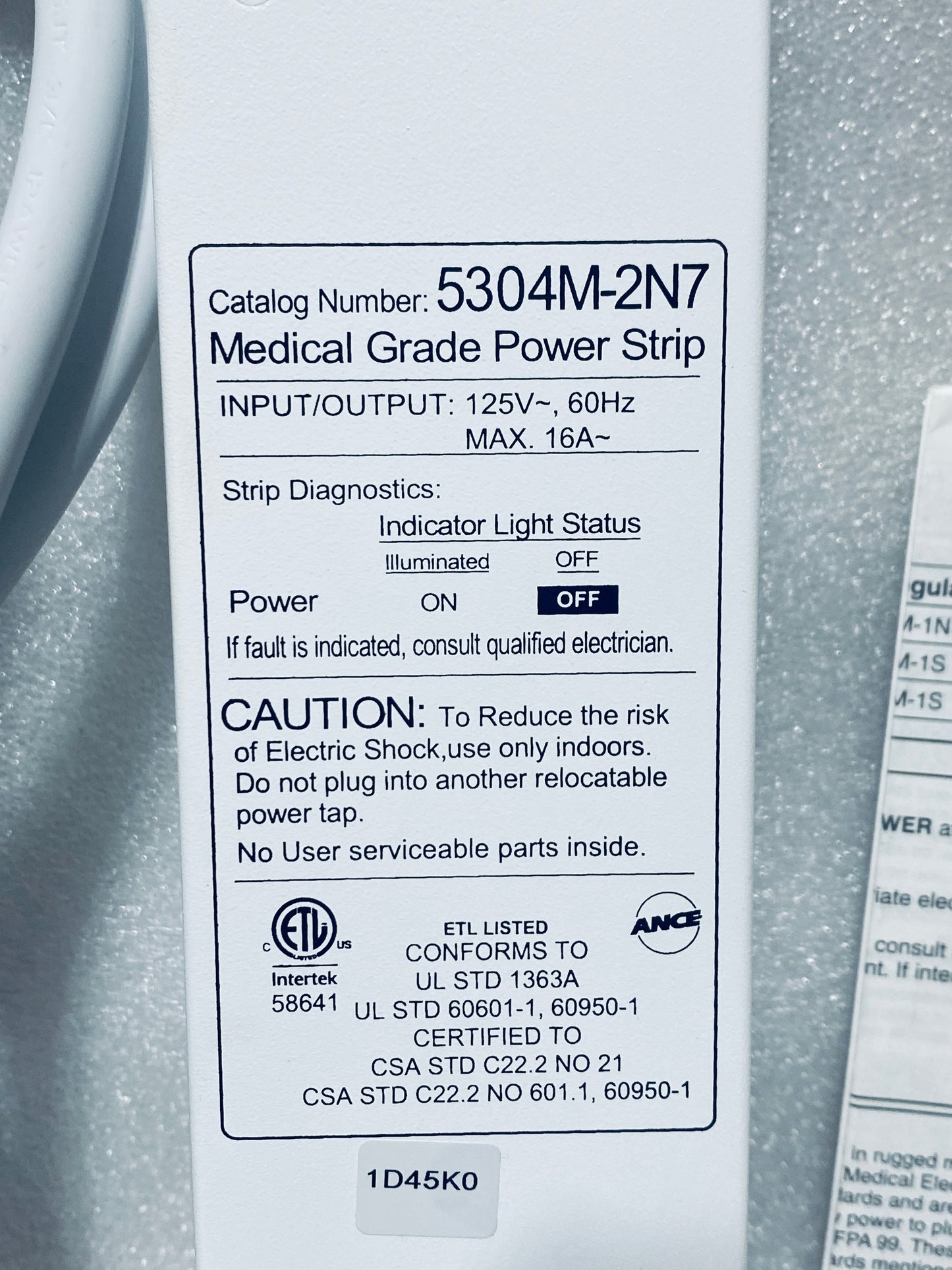 New Other Leviton 7Ft. Medical Grade 4 (TR) Outlet Power Strip, 5304M-2N7