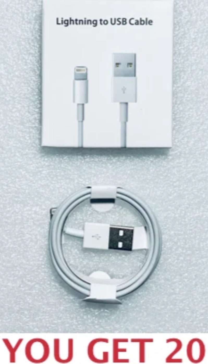 Lot Of 20 New 3ft. White Universal Charge Cables For Apple iPhones/Tablets