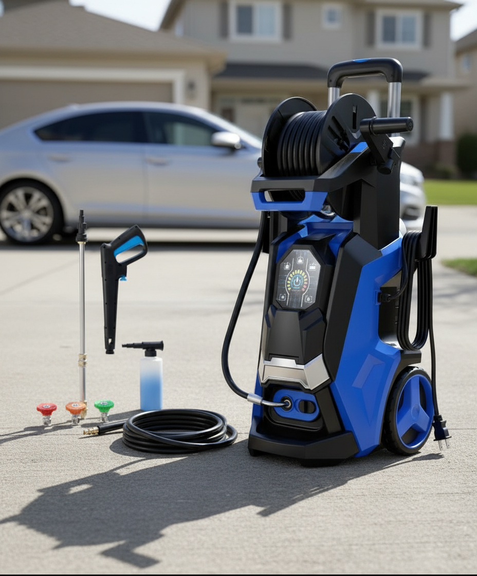 Electric 1800W Power Pressure Washer 5000PSI-Max 3.6GPM With Touch Screen, 3 Quick Connect Nozzels & 500ml Foam Cannon, Blue