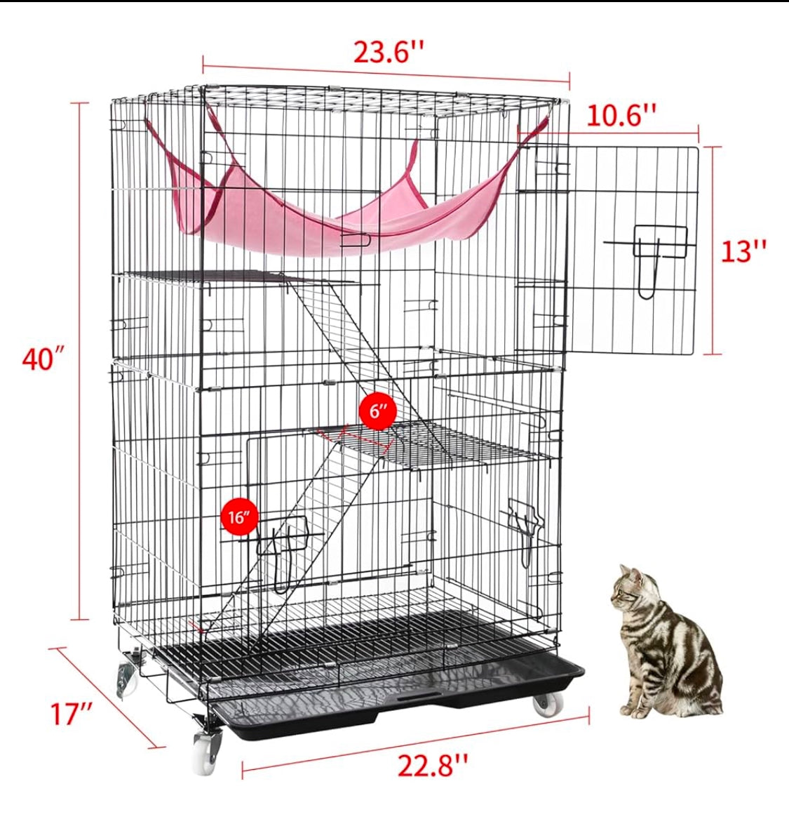 New Other Daorfaa 2-Tier Large Cat/Ferret Black Collapsible Playpen Home, 24” x 17” x 40”