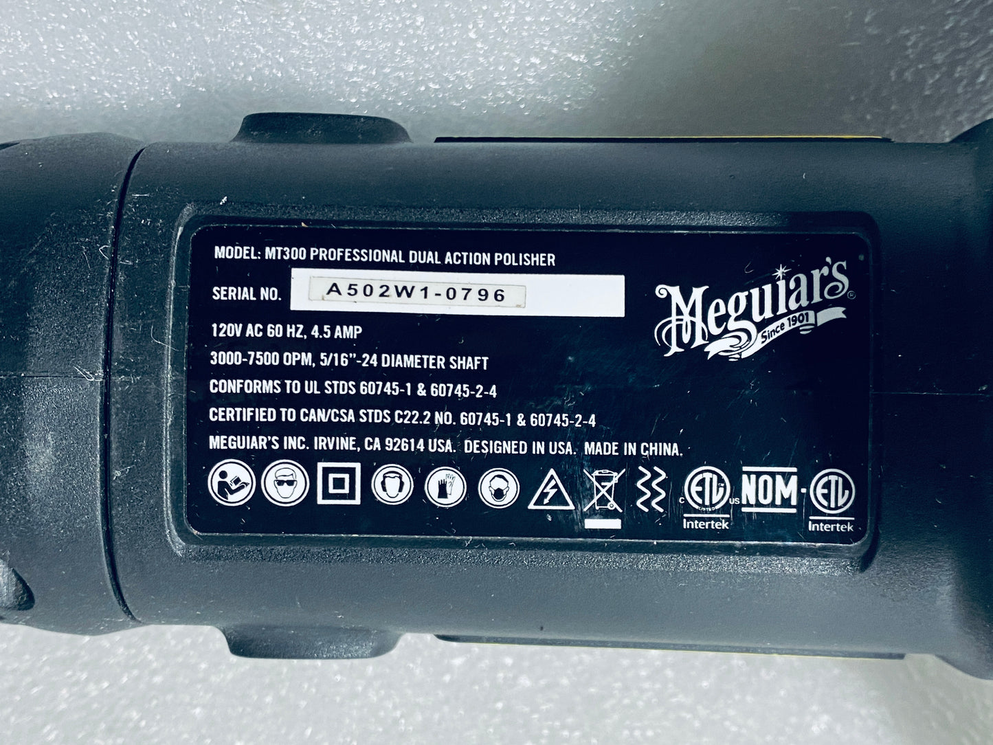 Meguiar's Professional Dual Action Black Polisher With Adjustable Speed Dail, MT300