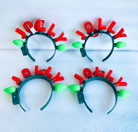 LOT OF 4 NEW WITH TAGS - BE JOLLY LIGHT-UP CHRISTMAS HEADBAND FOR AGES 3+, JOLLY