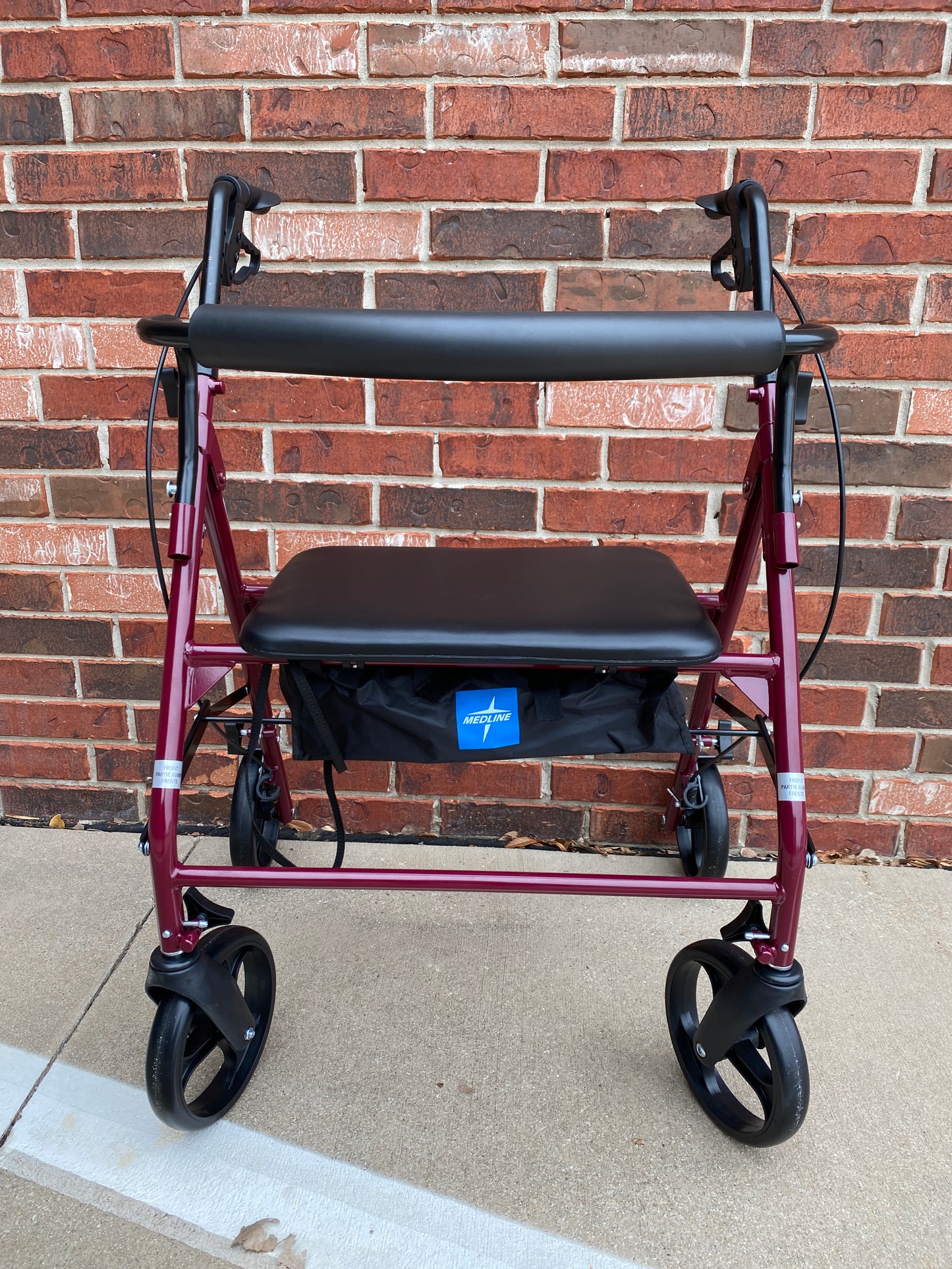 Medline Large Steel Foldable 8” Wheels Bariatric Rollator Walker with Adjustable Handles, Padded Seat & Backrest, Burgundy