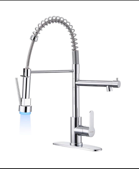 New Other TRYSEA Modern Stainless Steel Chromium Plated Dual Spout Kitchen Sink Faucet with Pot Filler, Pull Down Sprayer & LED Light