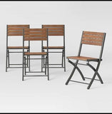 New Open Box Lot of 4 Threshold Bryant Faux Wood Folding Patio Bistro Chairs, Gray