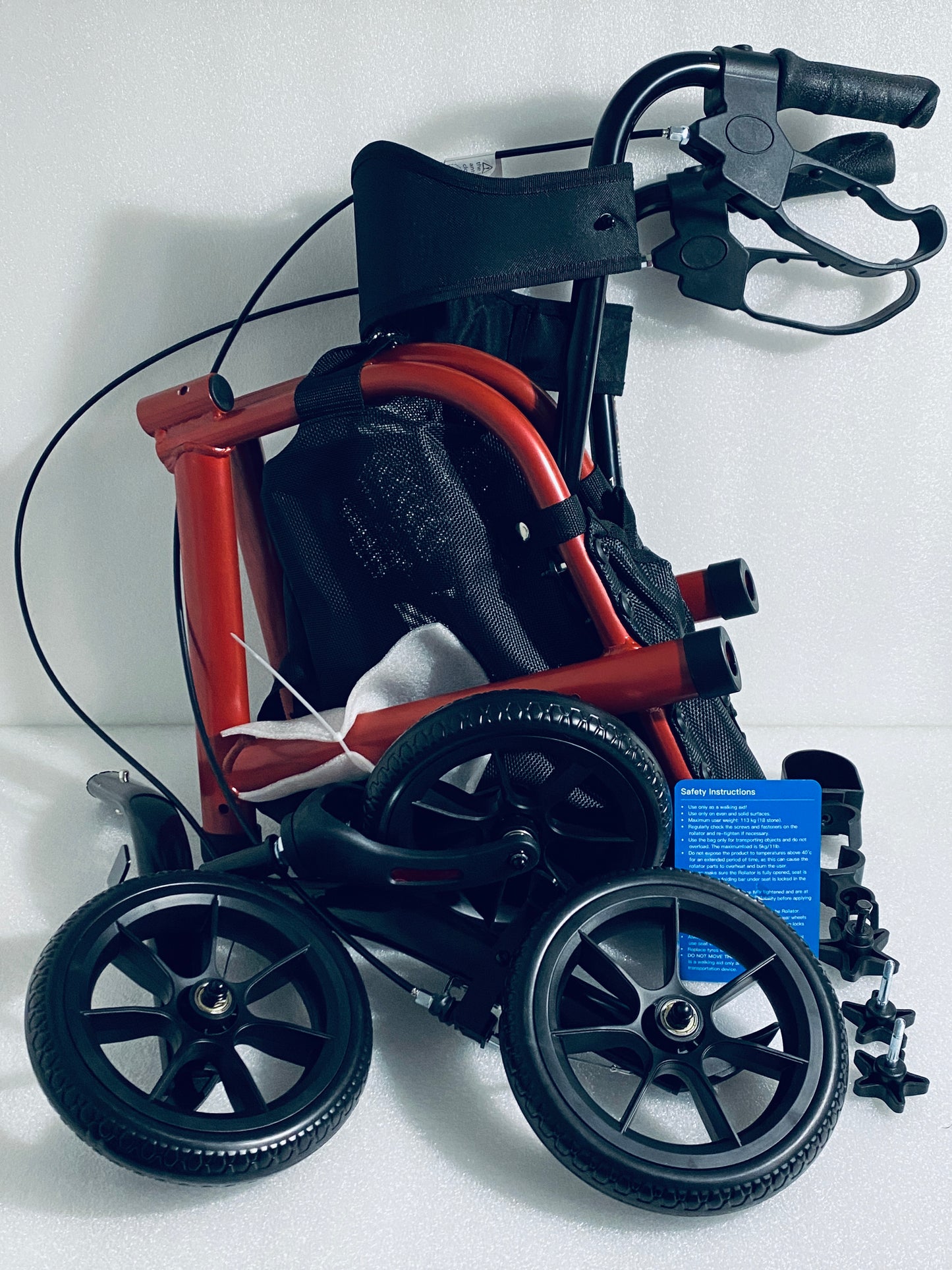 New Other Walk Mate 8” Tri-Wheel Lightweight Foldable Rollator Walker with Seat & Padded Backrest, Red