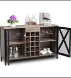 new Other GentProd ZS-L001 Bar Cabinet with Farmhouse Metal Doors, Storage & Wine Glass Holders