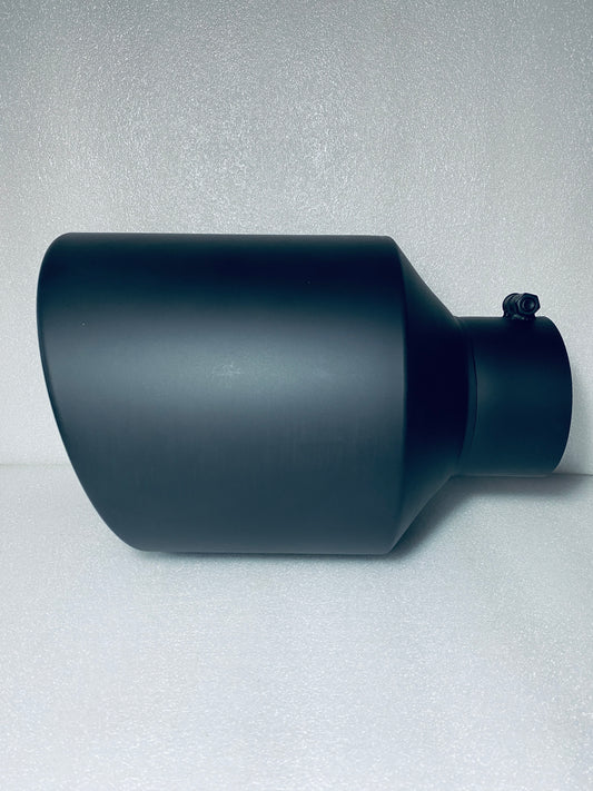 New Open Box AUTOSAVER88 Universal Stainless Steel 5" Inlet Exhaust Tip, 10" Outlet & 15" Long Bolt-On Exhaust Tailpipe With 45 Degree Angle Cut For Trucks, Black Powder Coated